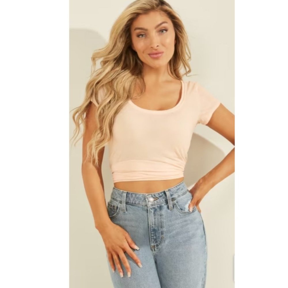 Women's Guess Script Logo Tee in Peach